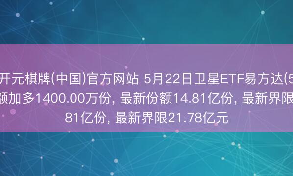 开元棋牌(中国)官方网站 5月22日卫星ETF易方达(563530)份额加多1400.00万份， 最新份额14.81亿份， 最新界限21.78亿元